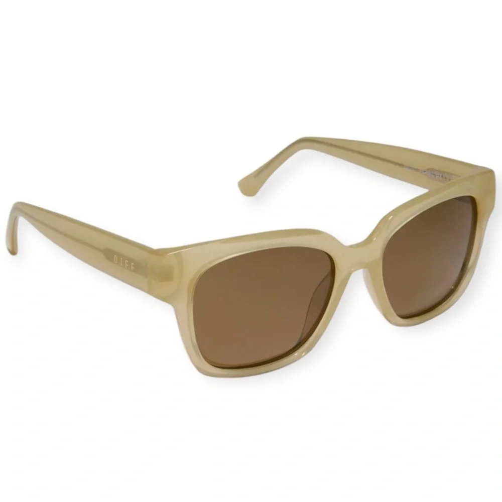 DIFF Mae Sunglasses Polarized Neutral Crystal Frame Truffle Lens Square NWT